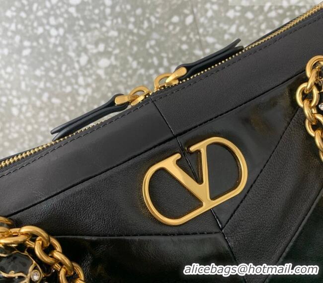 Inexpensive Valentino Panthea HandBag in V Shiny and Matte Nappa Leather 0070 Black 2026