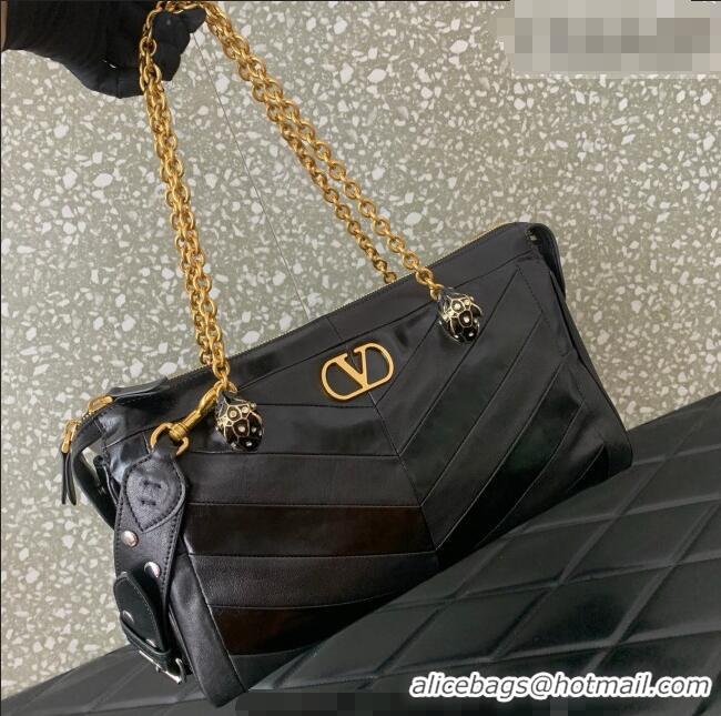 Inexpensive Valentino Panthea HandBag in V Shiny and Matte Nappa Leather 0070 Black 2026