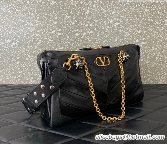Inexpensive Valentino Panthea HandBag in V Shiny and Matte Nappa Leather 0070 Black 2026