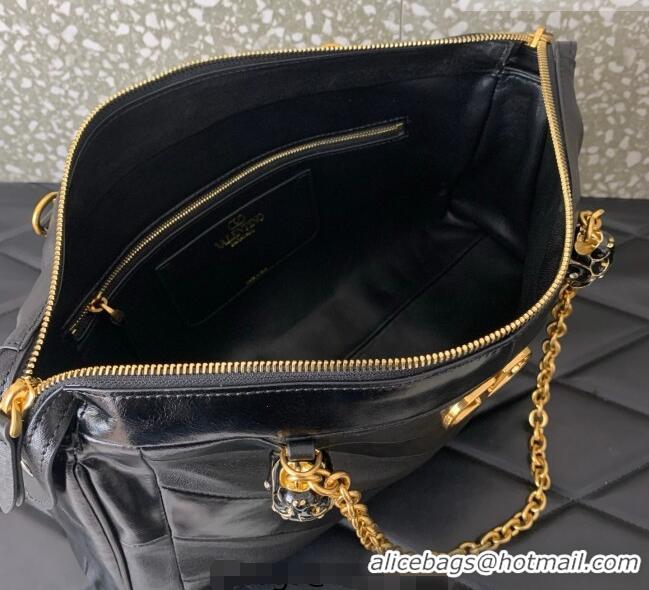 Inexpensive Valentino Panthea HandBag in V Shiny and Matte Nappa Leather 0070 Black 2026