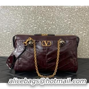 Top Grade Valentino Panthea HandBag in V Shiny and Matte Nappa Leather 0070 Dark Burgundy 2026