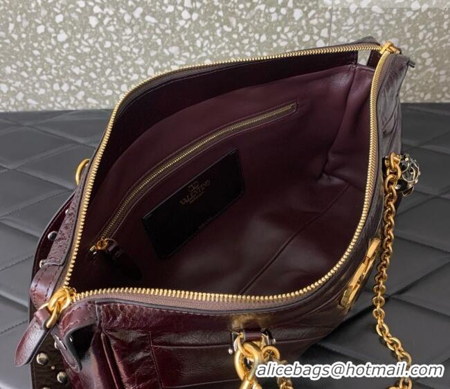 Top Grade Valentino Panthea HandBag in V Shiny and Matte Nappa Leather 0070 Dark Burgundy 2026