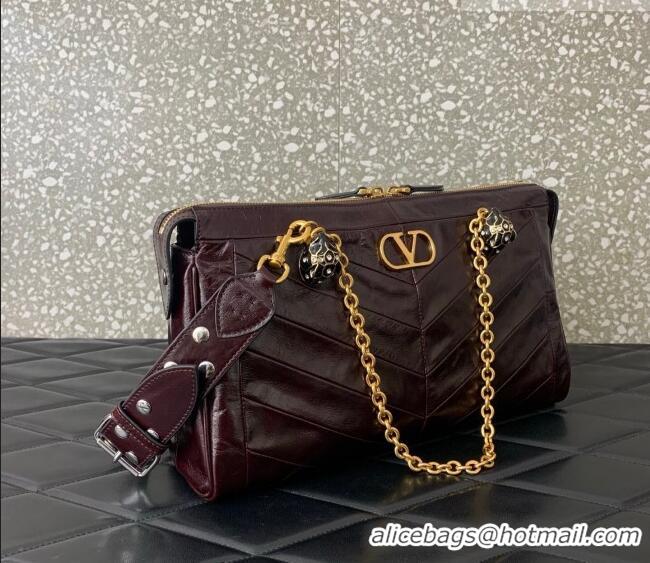 Top Grade Valentino Panthea HandBag in V Shiny and Matte Nappa Leather 0070 Dark Burgundy 2026