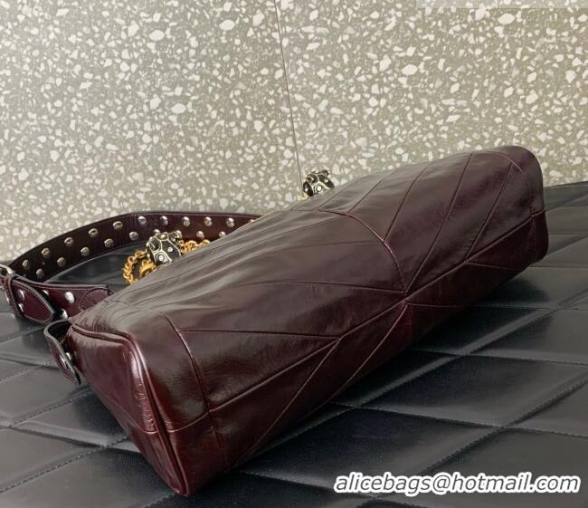 Top Grade Valentino Panthea HandBag in V Shiny and Matte Nappa Leather 0070 Dark Burgundy 2026