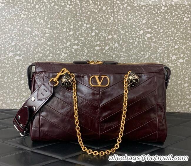 Top Grade Valentino Panthea HandBag in V Shiny and Matte Nappa Leather 0070 Dark Burgundy 2026
