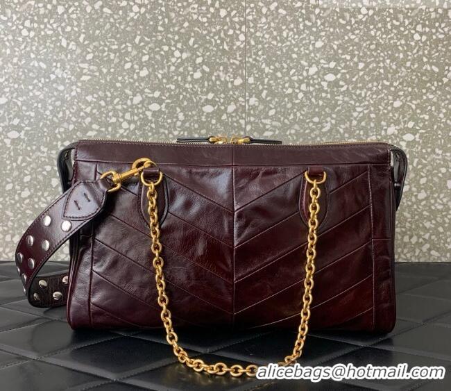 Top Grade Valentino Panthea HandBag in V Shiny and Matte Nappa Leather 0070 Dark Burgundy 2026