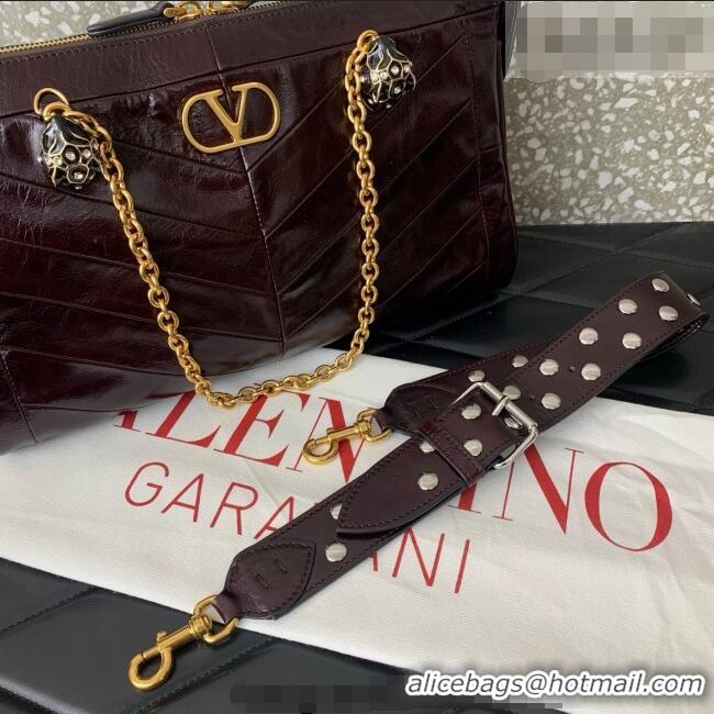 Top Grade Valentino Panthea HandBag in V Shiny and Matte Nappa Leather 0070 Dark Burgundy 2026