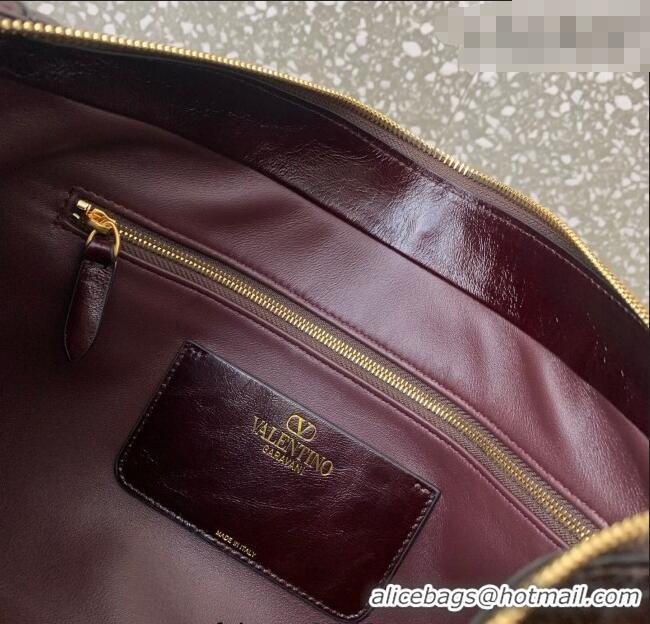 Top Grade Valentino Panthea HandBag in V Shiny and Matte Nappa Leather 0070 Dark Burgundy 2026