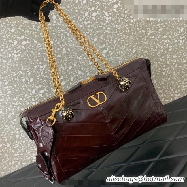 Top Grade Valentino Panthea HandBag in V Shiny and Matte Nappa Leather 0070 Dark Burgundy 2026