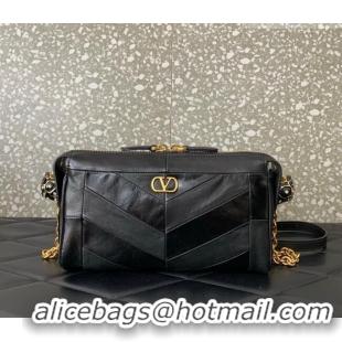 Grade Design Valentino Panthea Small HandBag in V Shiny and Matte Nappa Leather 0075 Black 2026