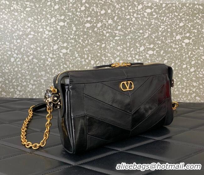 Grade Design Valentino Panthea Small HandBag in V Shiny and Matte Nappa Leather 0075 Black 2026