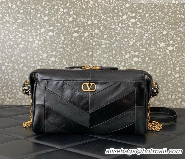 Grade Design Valentino Panthea Small HandBag in V Shiny and Matte Nappa Leather 0075 Black 2026