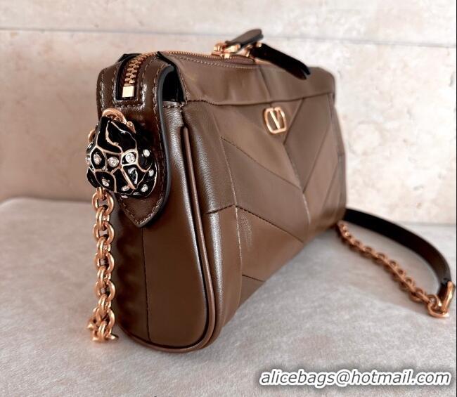 Good Taste Valentino Panthea Small HandBag in V Shiny and Matte Nappa Leather 8900 Oak Brown 2026