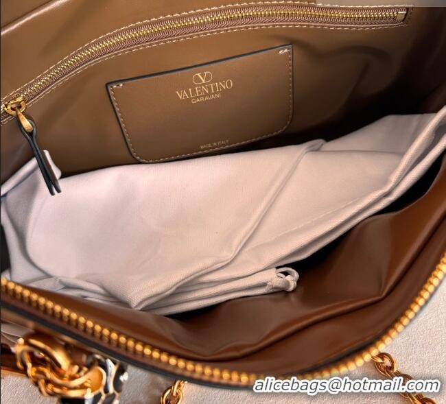 Top Quality Valentino Panthea HandBag in V Shiny and Matte Nappa Leather 2025 Oak Brown 2026