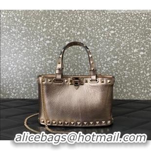 Promotional Valentino Rockstud Mini Shopping Bag In Metallic Grainy Calfskin Leather 0366S Rose Gold 2025