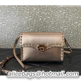 Promotional Valentino Small Rockstud Metallic Grainy Calfskin Crossbody bag VLTN0322 Rose Gold 2025