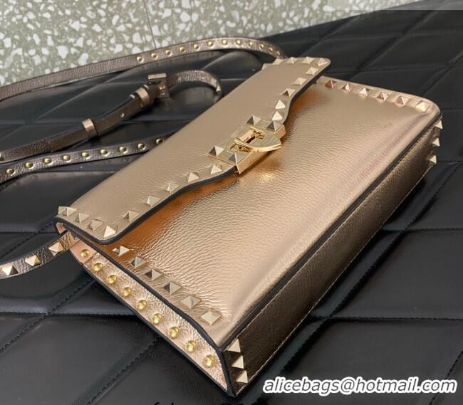 Promotional Valentino Small Rockstud Metallic Grainy Calfskin Crossbody bag VLTN0322 Rose Gold 2025