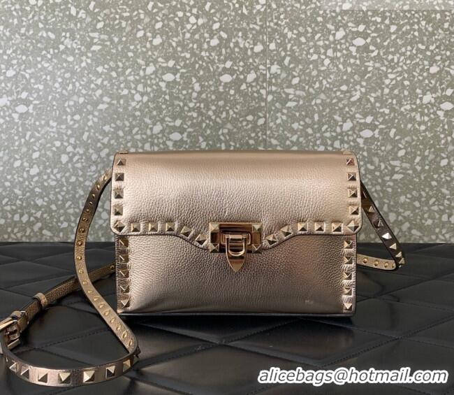Promotional Valentino Small Rockstud Metallic Grainy Calfskin Crossbody bag VLTN0322 Rose Gold 2025
