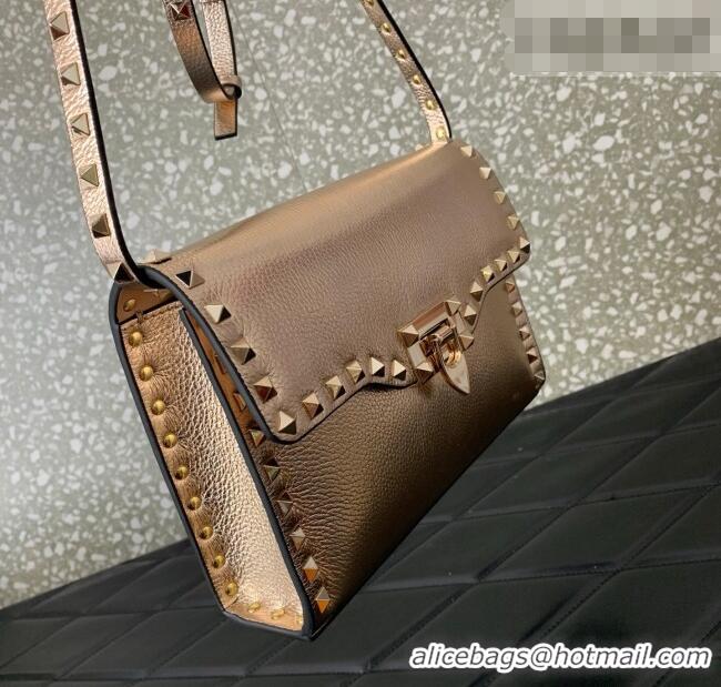 Promotional Valentino Small Rockstud Metallic Grainy Calfskin Crossbody bag VLTN0322 Rose Gold 2025