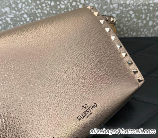 Promotional Valentino Small Rockstud Metallic Grainy Calfskin Crossbody bag VLTN0322 Rose Gold 2025