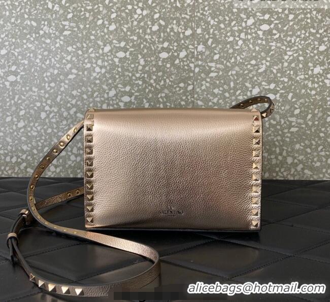 Promotional Valentino Small Rockstud Metallic Grainy Calfskin Crossbody bag VLTN0322 Rose Gold 2025