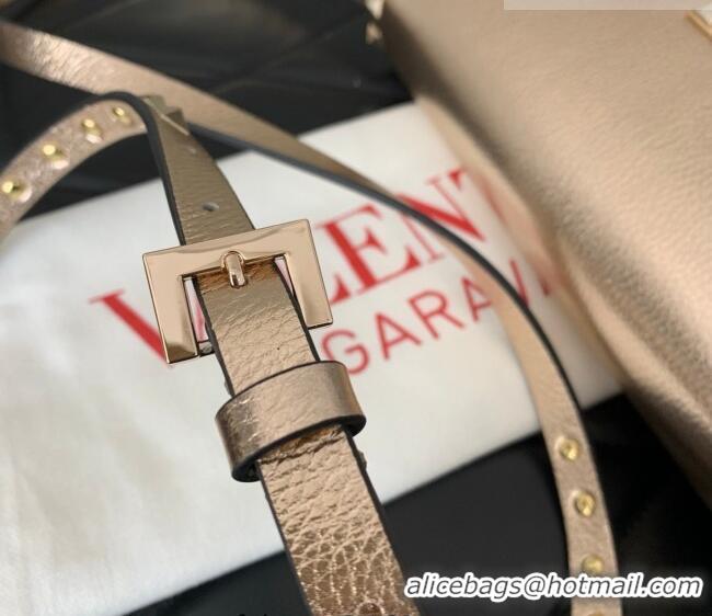 Promotional Valentino Small Rockstud Metallic Grainy Calfskin Crossbody bag VLTN0322 Rose Gold 2025