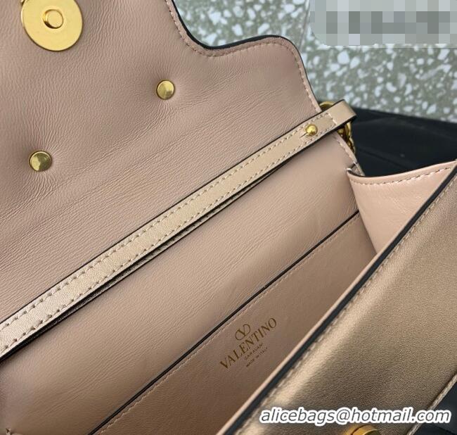 Top Design Valentino Loco Small Shoulder Bag in Laminated Calfskin with Jewel Logo 5061 Rose Gold 2025