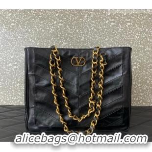 Buy Cheap Valentino Laseine Shopping Bag in V Shiny and Matte Nappa Leather 0084 Black 2026