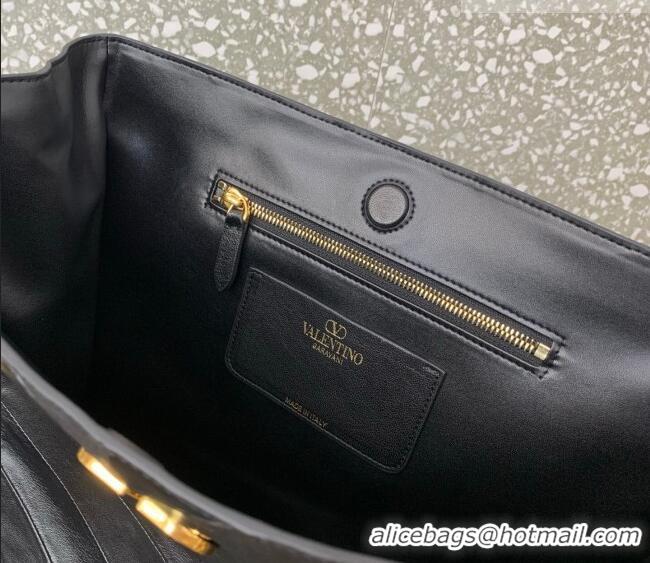 Buy Cheap Valentino Laseine Shopping Bag in V Shiny and Matte Nappa Leather 0084 Black 2026