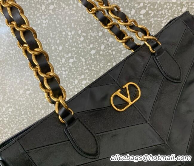 Buy Cheap Valentino Laseine Shopping Bag in V Shiny and Matte Nappa Leather 0084 Black 2026