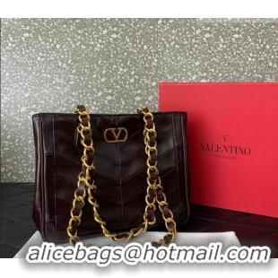 Best Quality Valentino Laseine Small Shopping Bag in V Shiny and Matte Nappa Leather 0082 Dark Burgundy 2026