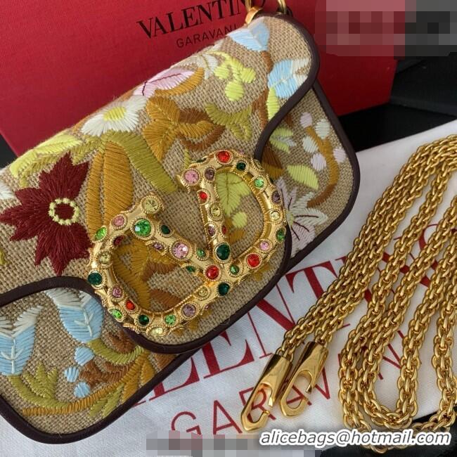 New Design Valentino Garavani Locò Small Shoulder Bag In Flora Embroidered Canvas 5086 Beige 2026