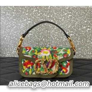 Top Quality Valentino Garavani Locò Small Shoulder Bag In Beads Embroidered Canvas and Suede 5085 Green 2026