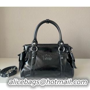 Buy Cheap Miu Miu Ribbon Shiny Leather Top Handle Bag 5BA327 Black 2026