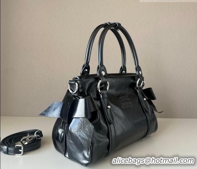 Buy Cheap Miu Miu Ribbon Shiny Leather Top Handle Bag 5BA327 Black 2026
