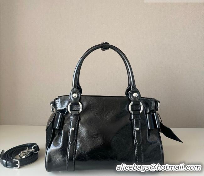 Buy Cheap Miu Miu Ribbon Shiny Leather Top Handle Bag 5BA327 Black 2026