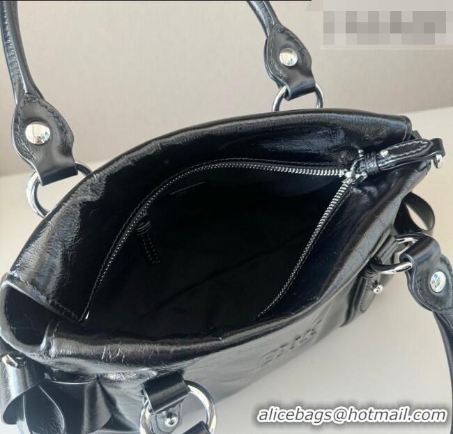 Buy Cheap Miu Miu Ribbon Shiny Leather Top Handle Bag 5BA327 Black 2026