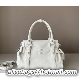 Best Price Miu Miu Ribbon Shiny Leather Top Handle Bag 5BA327 White 2026