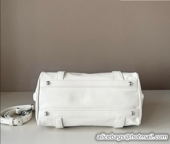 Best Price Miu Miu Ribbon Shiny Leather Top Handle Bag 5BA327 White 2026