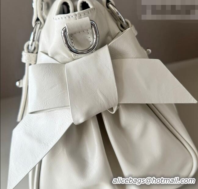 Best Price Miu Miu Ribbon Shiny Leather Top Handle Bag 5BA327 White 2026