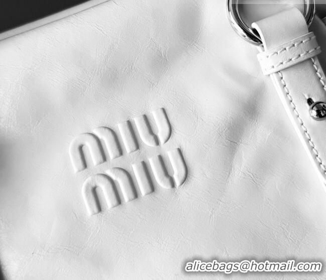 Best Price Miu Miu Ribbon Shiny Leather Top Handle Bag 5BA327 White 2026