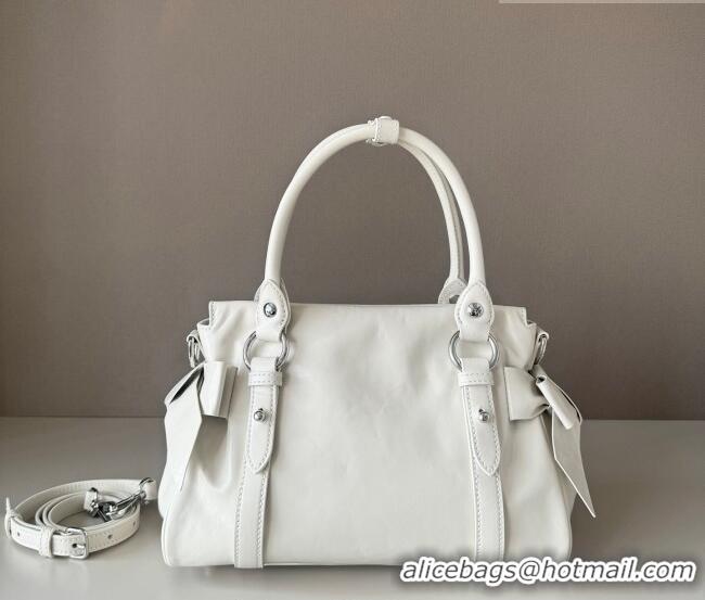 Best Price Miu Miu Ribbon Shiny Leather Top Handle Bag 5BA327 White 2026