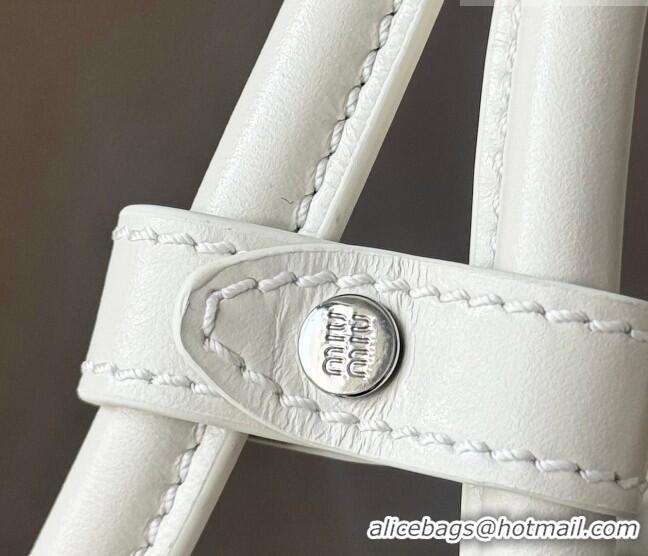 Best Price Miu Miu Ribbon Shiny Leather Top Handle Bag 5BA327 White 2026