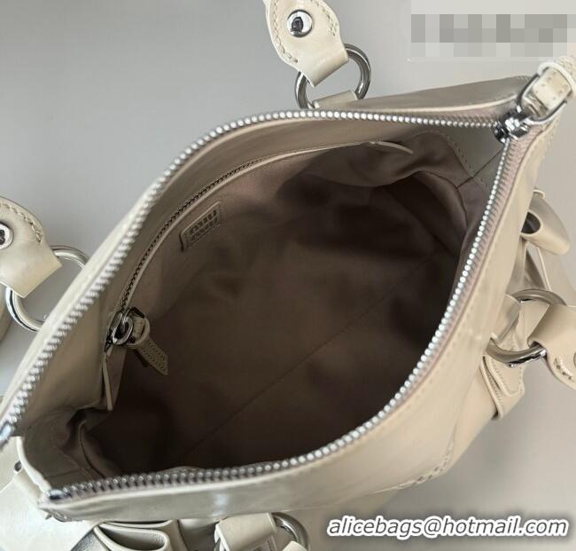 Top Quality Miu Miu Ribbon Shiny Leather Top Handle Bag 5BA327 Light Beige 2026
