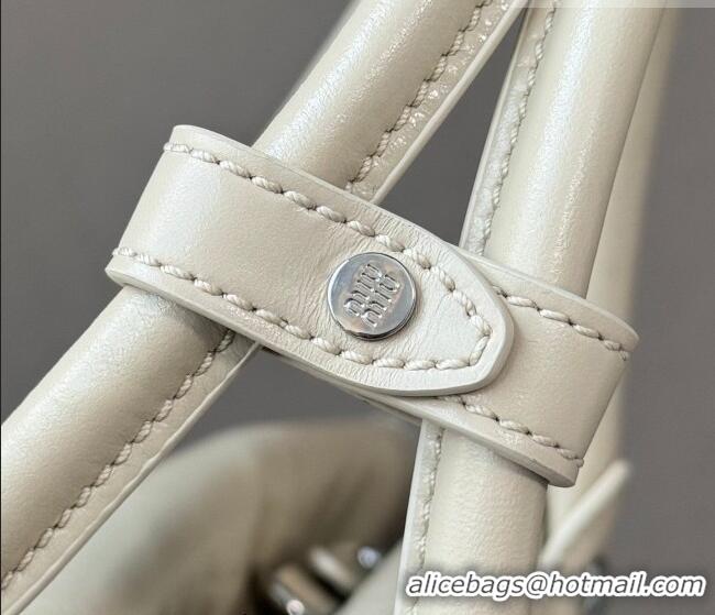 Top Quality Miu Miu Ribbon Shiny Leather Top Handle Bag 5BA327 Light Beige 2026