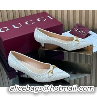 Best Grade Gucci GG Leather Pumps 4.5cm with Horsebit 853466 White 2026