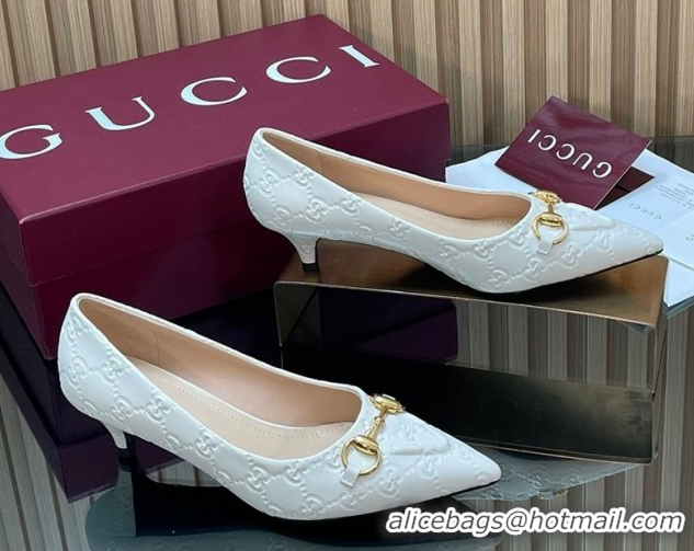 Best Grade Gucci GG Leather Pumps 4.5cm with Horsebit 853466 White 2026