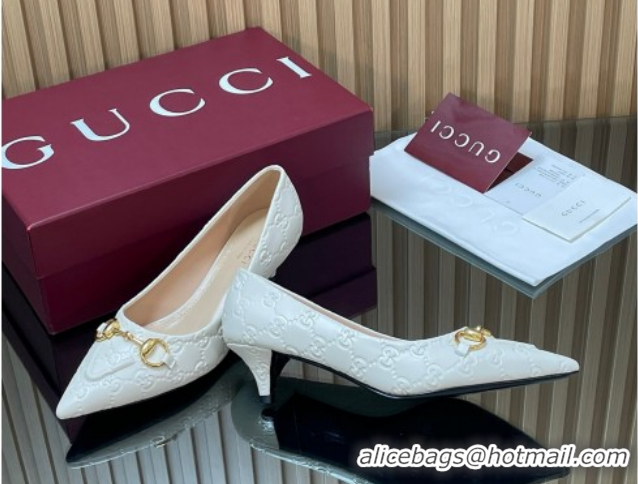 Best Grade Gucci GG Leather Pumps 4.5cm with Horsebit 853466 White 2026