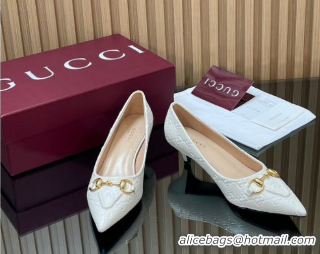 Best Grade Gucci GG Leather Pumps 4.5cm with Horsebit 853466 White 2026