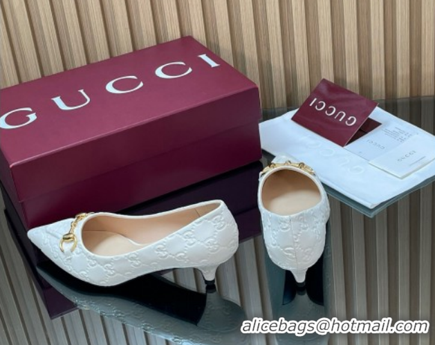 Best Grade Gucci GG Leather Pumps 4.5cm with Horsebit 853466 White 2026